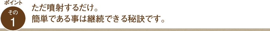 ポイント その1 ただ噴射するだけ。簡単である事は継続できる秘訣です。